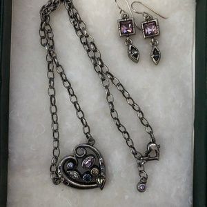 Patricia Locke Signed Heart Necklace w/Earrings